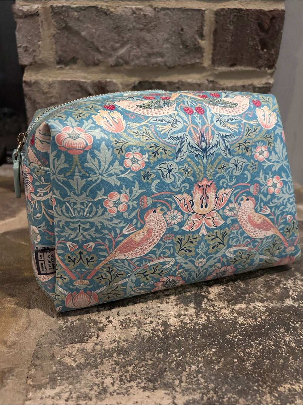 Strawberry Thief Cosmetic Wash Bag Floral Bird Print Cosmetic Bag - Blue